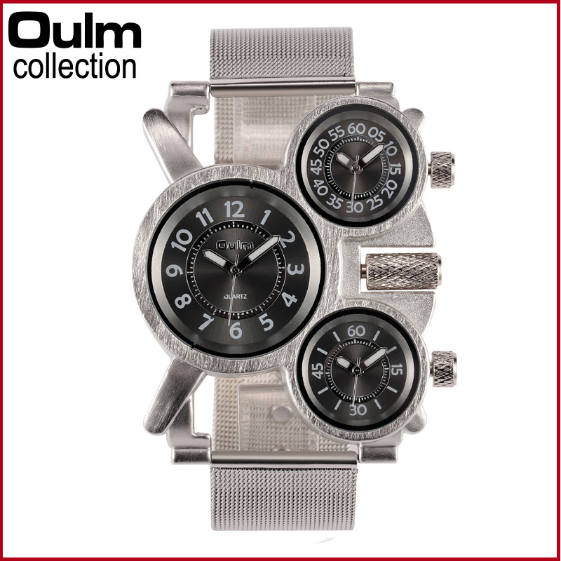 Oulm 1167 high quality presidential shenzhen boys quartz watch comely mesh Strap 3 dials chronometer low moq  wristwatch