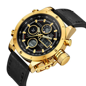 Oulm 3553 classy golden male quartz watch low price digital analog display Calendar Chronograph Tachymeter sports wrist watch