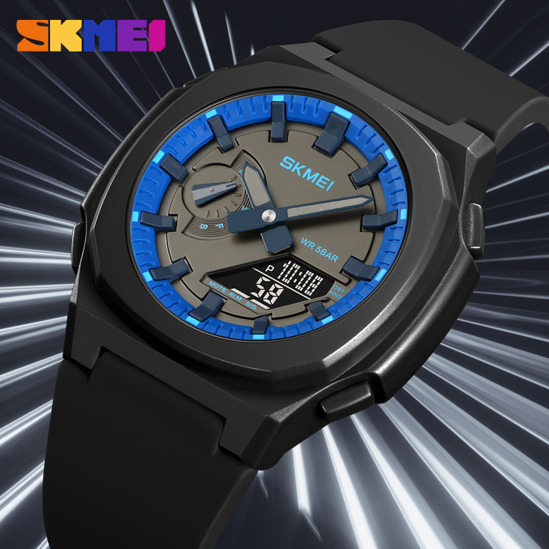 SKMEI 2091 hot sell made in prc male digital watch latest Silicone band double display chronometer Multi function summer watches