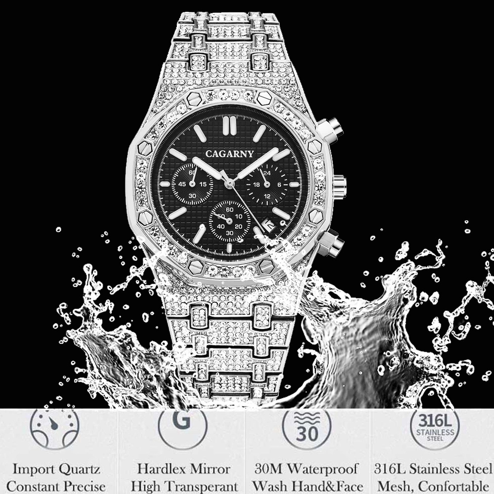 CAGARNI 6881 luxury colors men quartz watch excel Diamond waterproofing date display ultra slim electric reloj watch