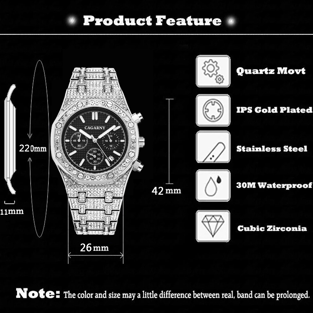 CAGARNI 6881 luxury colors men quartz watch excel Diamond waterproofing date display ultra slim electric reloj watch