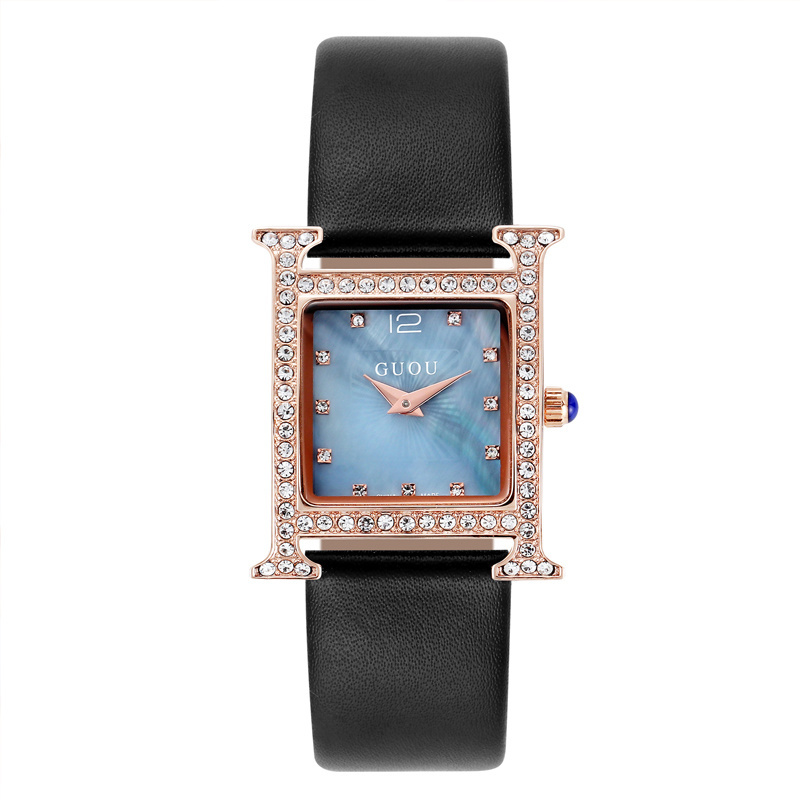 GUOU 8214 classic China lady quartz watch buy PU leather strap Diamond square vintage Leisure reloj watch