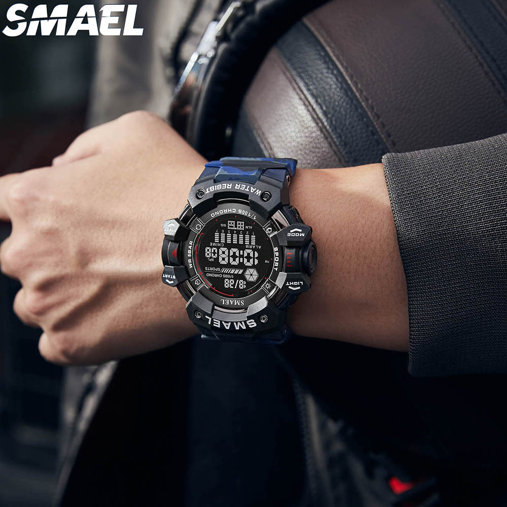 SMAEL 8050 fancy OEM mens digital watch stylish Silicone strap Waterproof Multi function storage sports wrist watch