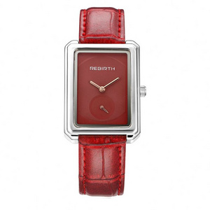 REBIRTH 203 new arrival red lady quartz watch formal Genuine Leather band Waterproof rectangle vintage business reloj watch