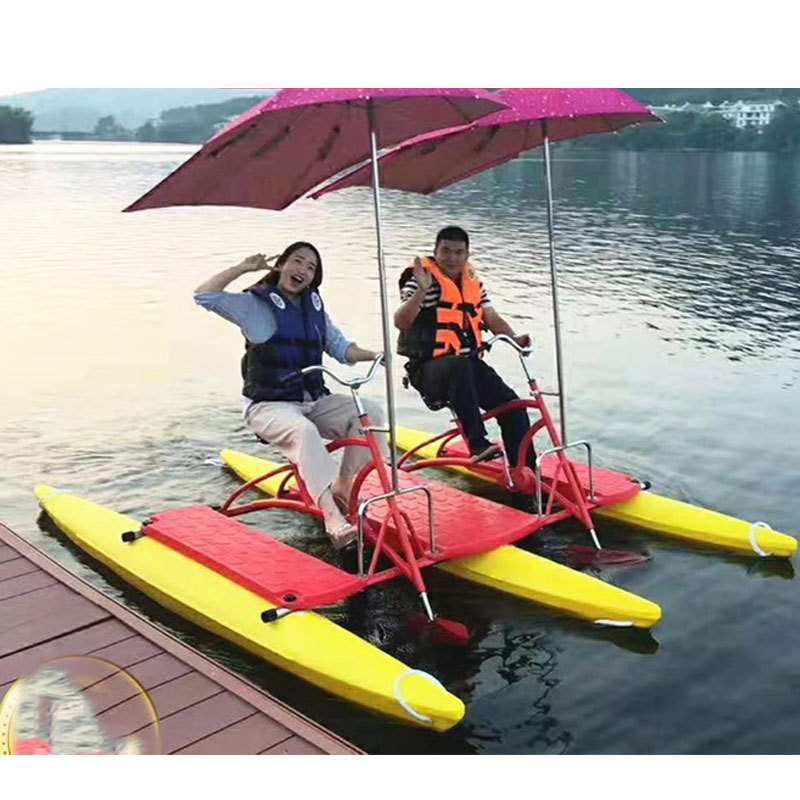 Popular three-person water pedal boat bike with foot pedal two-person water bicycle with PE material for sale