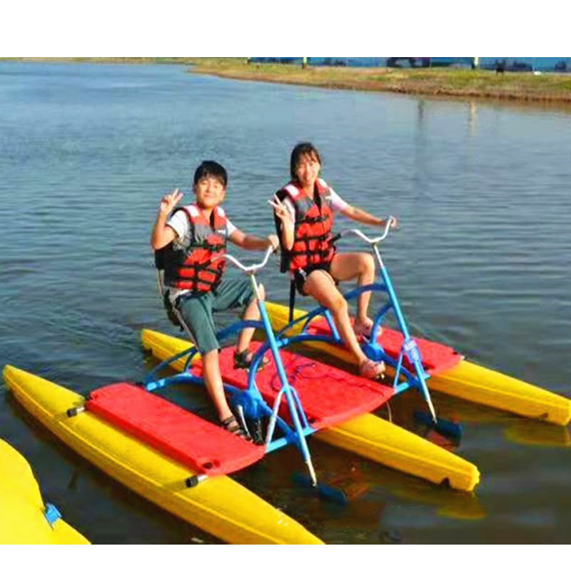 Popular three-person water pedal boat bike with foot pedal two-person water bicycle with PE material for sale