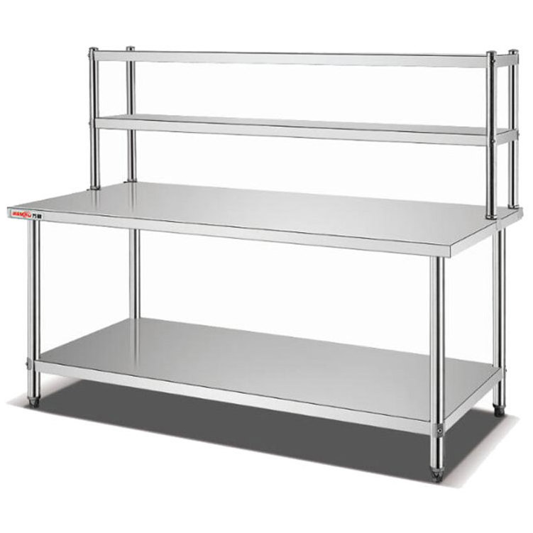 Disassembled Commercial Stainless Steel Kitchen Catering Three Tiers Work Table With Double Top Over Shelf Professional Factory