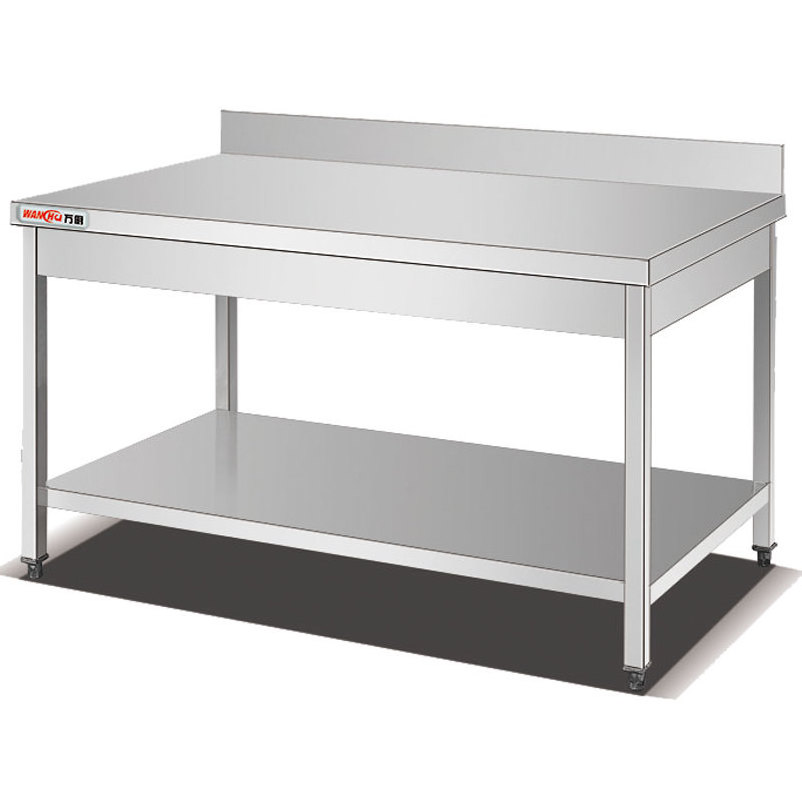 Stainless Steel Double Tiers Kitchen Working Table With Back Splash For Restaurant/Assembly Square Tube Commercial Work Table