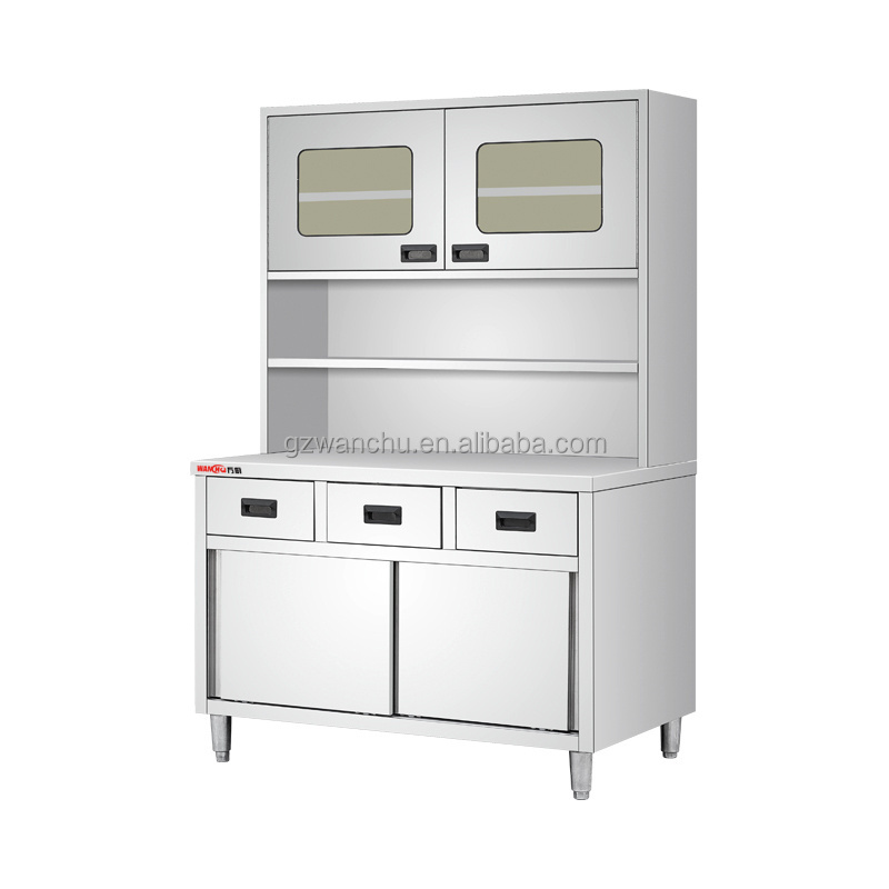 Custom Industrial Outdoors Stainless Steel Work Table Cooking Cabinet Factory/Restaurant Kitchen Bench Cabinet with Sliding Door