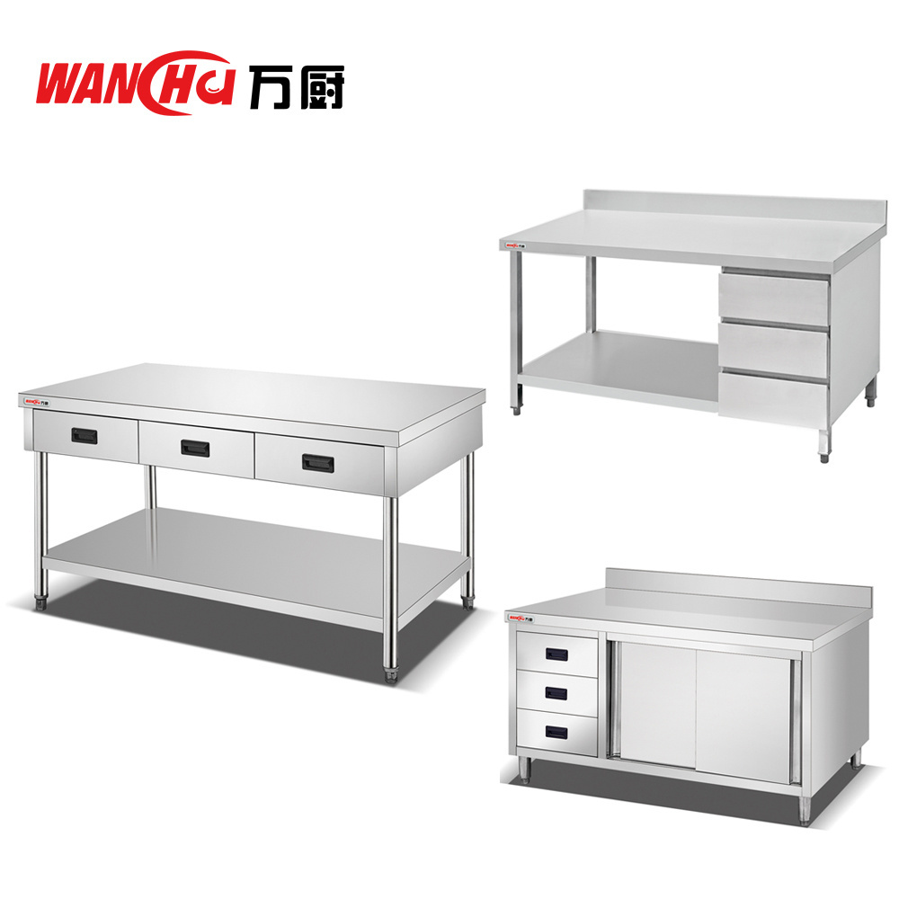 customized Restaurant 304 Stainless Steel Working Table Cabinet with Drawers Bar Kitchen Food Prep Table Counter For Sales