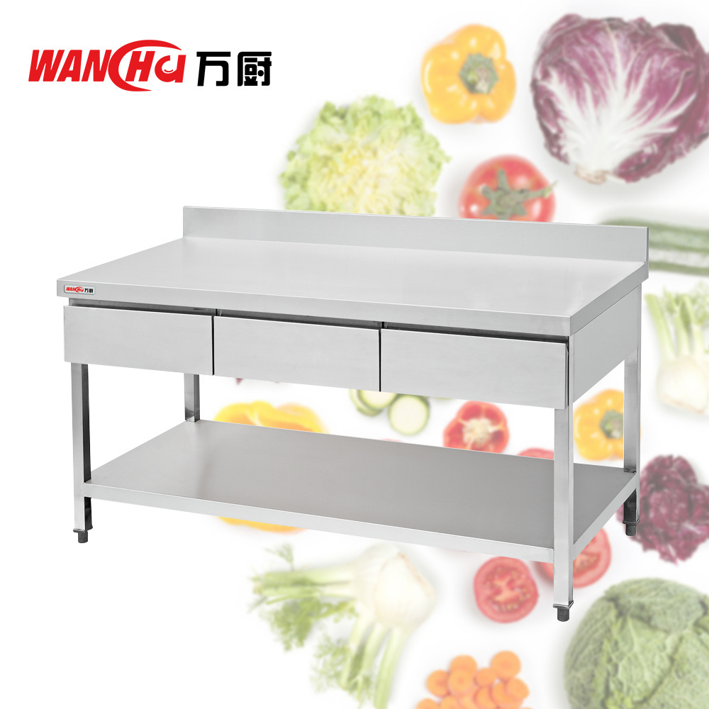 customized Restaurant 304 Stainless Steel Working Table Cabinet with Drawers Bar Kitchen Food Prep Table Counter For Sales