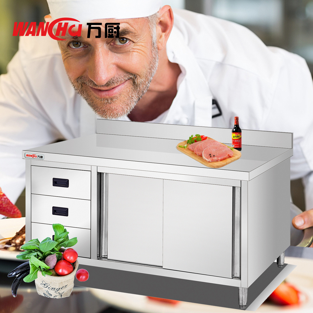 customized Restaurant 304 Stainless Steel Working Table Cabinet with Drawers Bar Kitchen Food Prep Table Counter For Sales