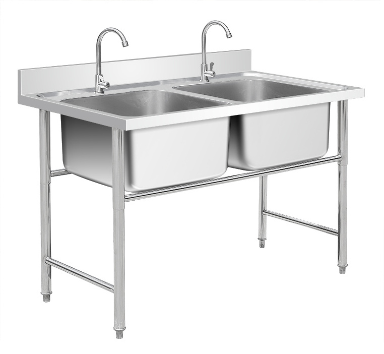 Commercial Sink Industrial Stainless Steel Double Bowl Sink With Under Shelf Restaurant Kitchen Sink Table China Factory