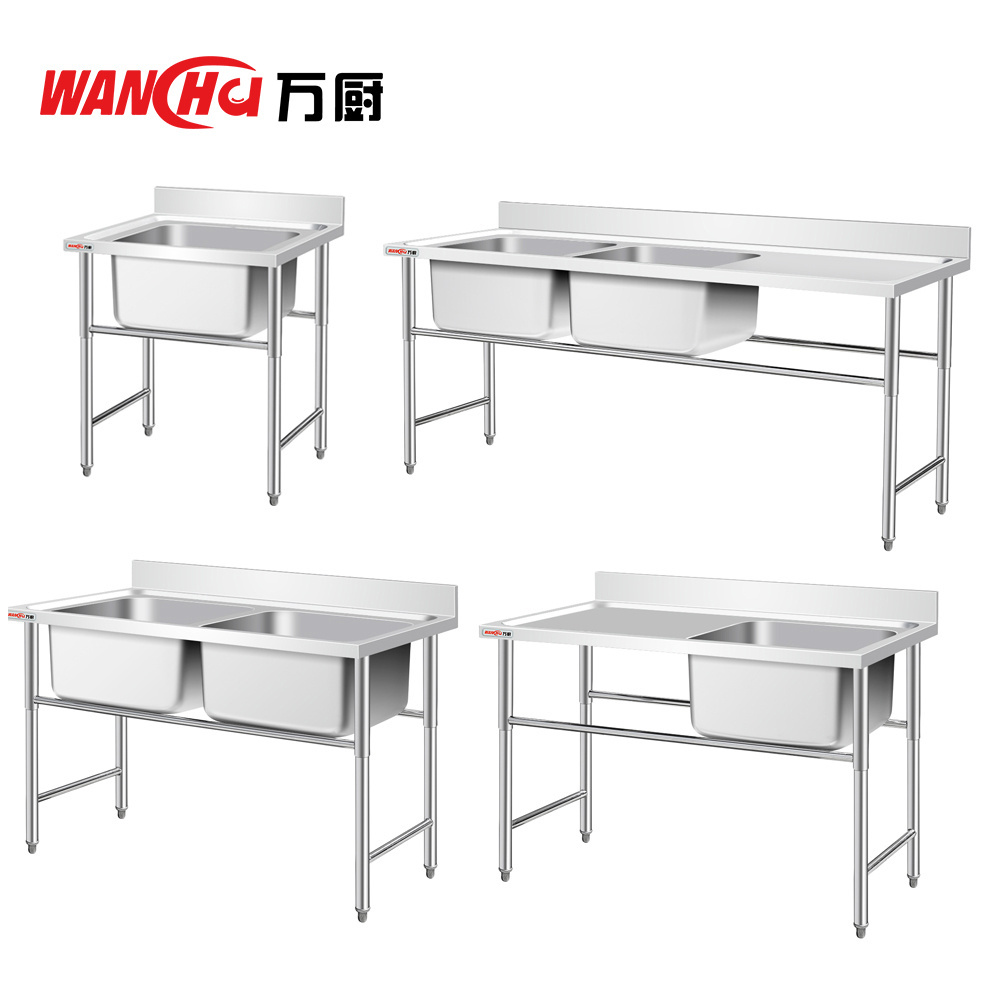 Commercial Sink Industrial Stainless Steel Double Bowl Sink With Under Shelf Restaurant Kitchen Sink Table China Factory