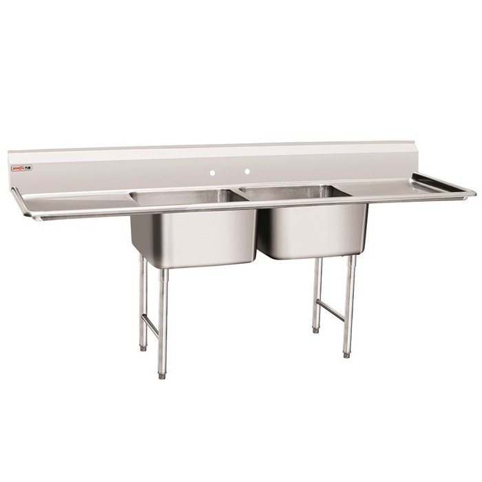 American Style Stainless Steel Commercial Kitchen 2 Compartment Sink Restaurant Customized Double Sink Table With Drainboard