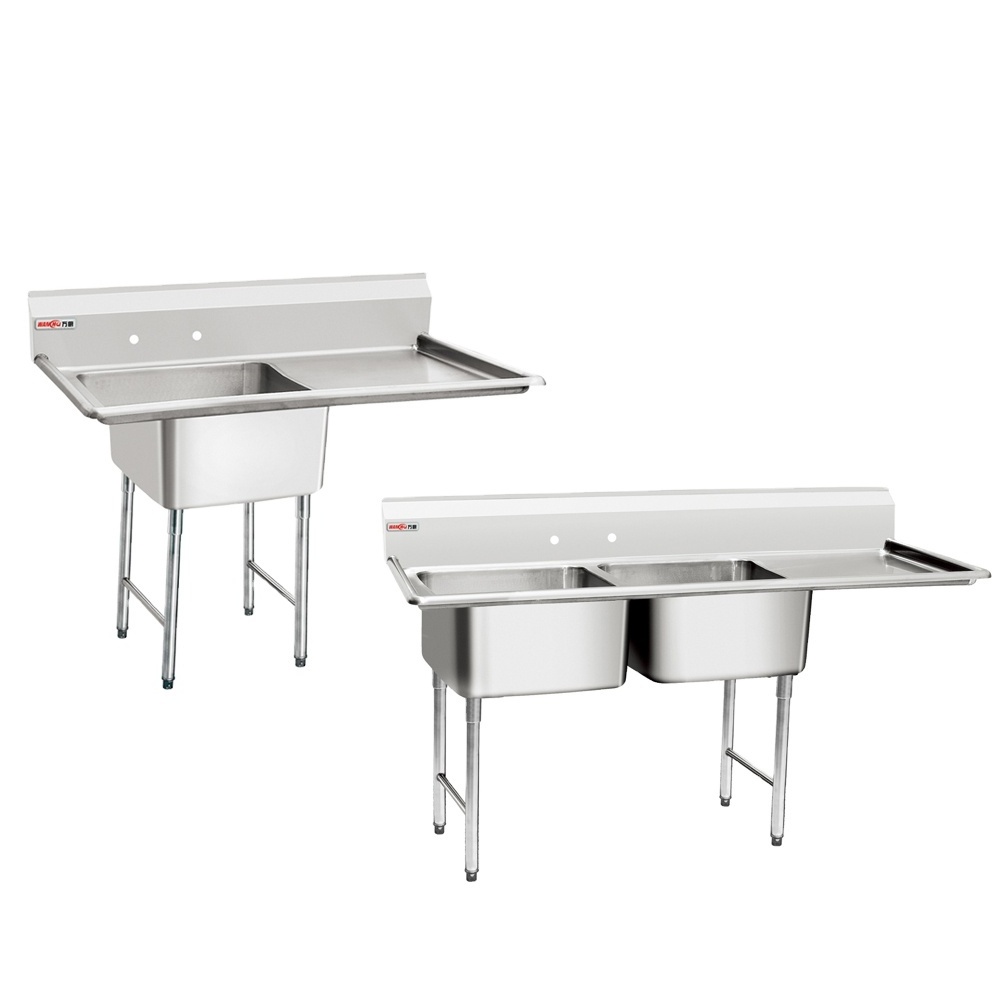 American Style Stainless Steel Commercial Kitchen 2 Compartment Sink Restaurant Customized Double Sink Table With Drainboard