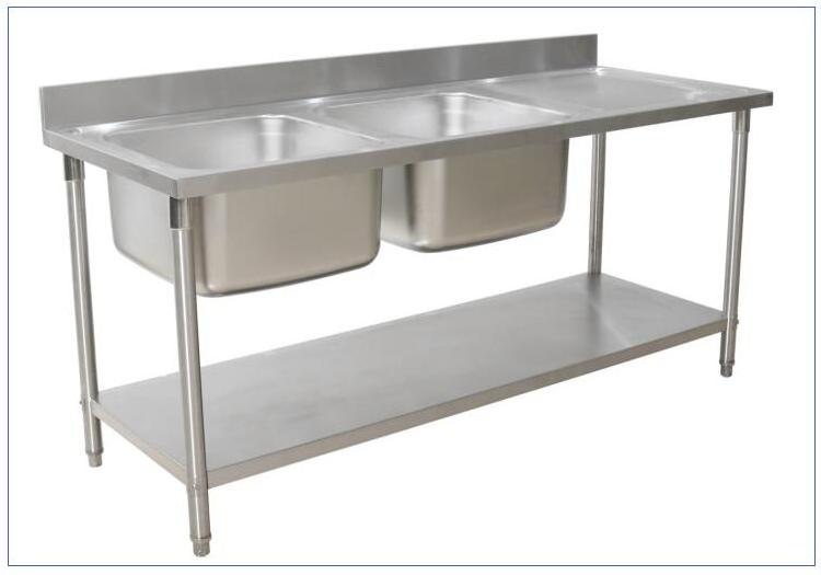 Stainless Steel Industrial Customized Kitchen Sink Work Bench in Australia Commercial Restaurant Sink Table with Under Shelf