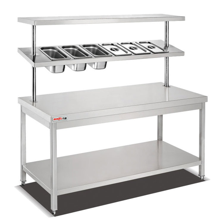 Disassembled Commercial Stainless Steel Kitchen Catering Three Tiers Work Table With Double Top Over Shelf Professional Factory