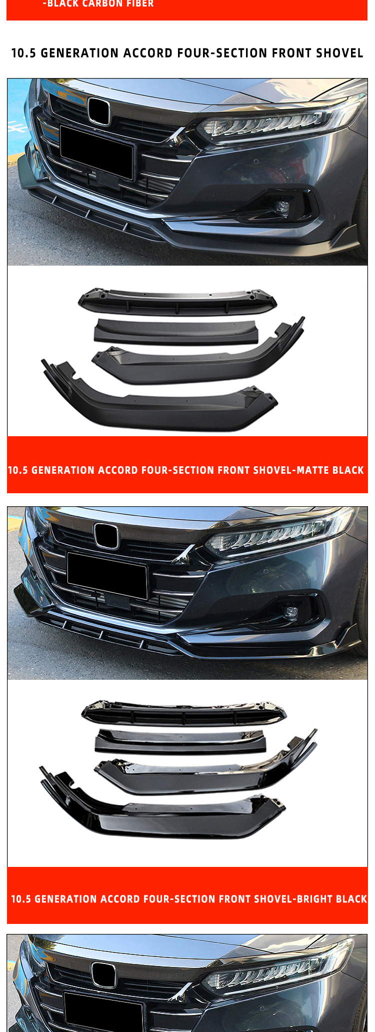 Auto Parts Front Bumper for CV1 3PCS Front Bumper Lip Spoiler for HONDA Accord 2018-2020