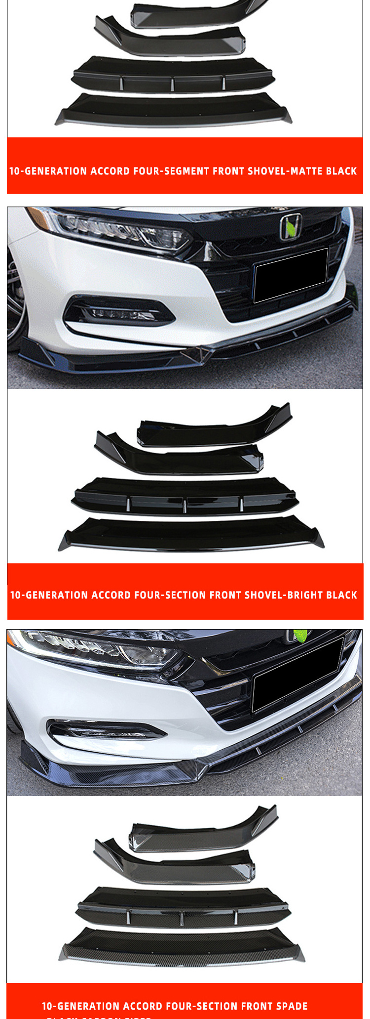 Auto Parts Front Bumper for CV1 3PCS Front Bumper Lip Spoiler for HONDA Accord 2018-2020