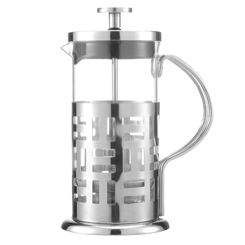 Silver French Press Coffee Maker, Luxury Design French Coffee Press with Heat Resistant Borosilicate Glass