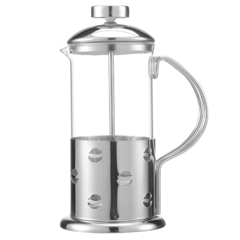 Silver French Press Coffee Maker, Luxury Design French Coffee Press with Heat Resistant Borosilicate Glass