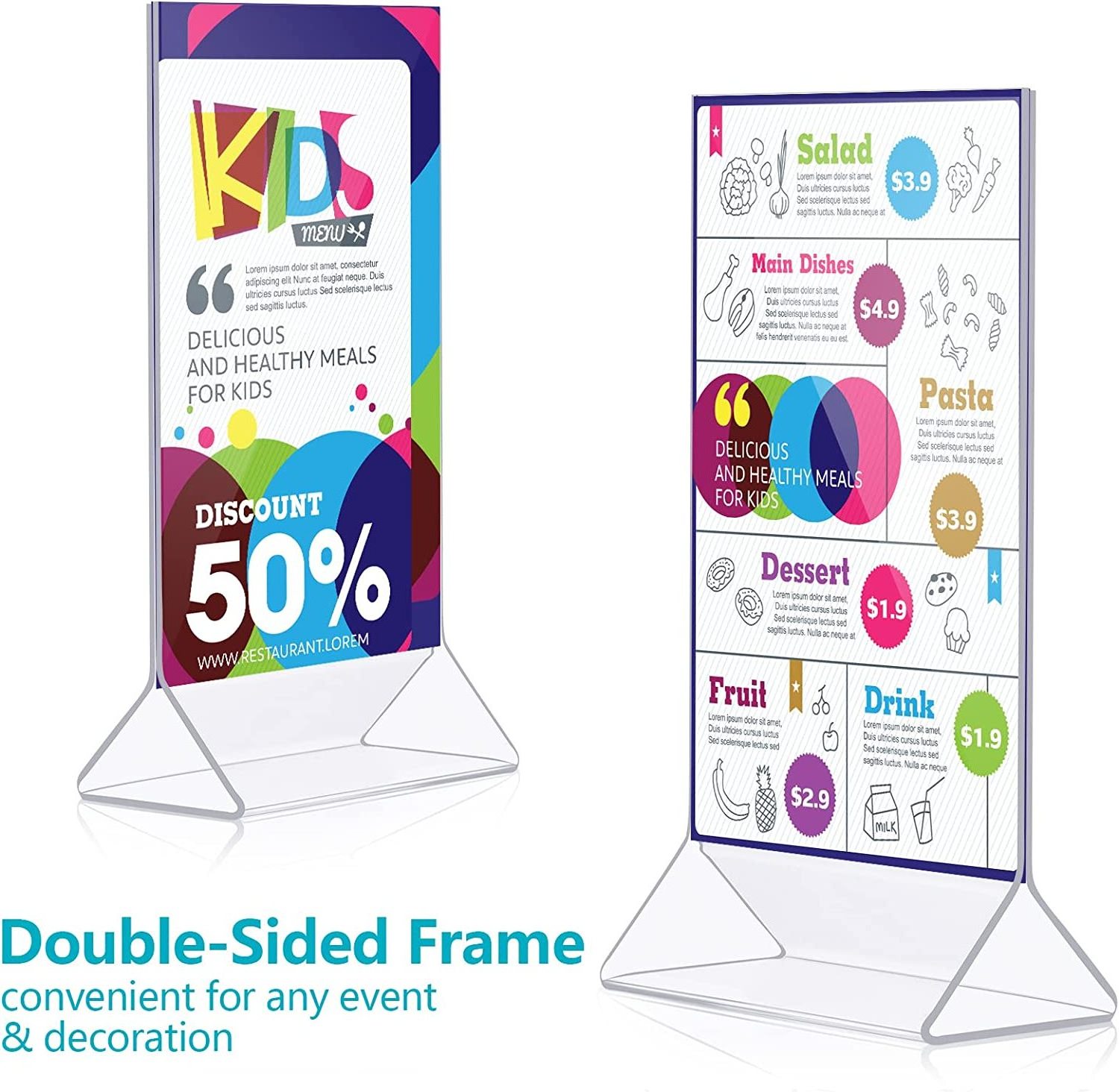 5'' X 7'' Acrylic Desktop Sign Display Stand Restaurant Menu Holder Double Sided Table Stand for Wedding Office School