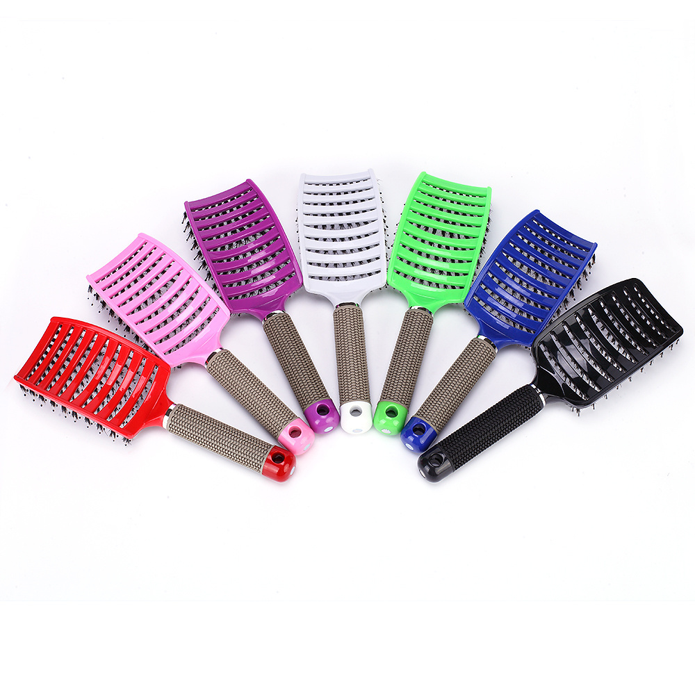 Salon men hair shaggy styling Anti Static Natural nylon boar bristle mane big hair vent curly comb curved  brush