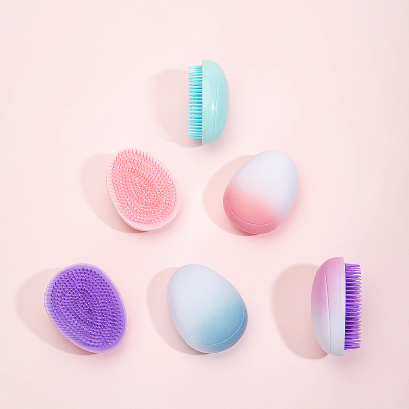 custom Hair Scalp Brush Detangling Wet and Dry Soft Round Teeth Massage Portable Egg Shape Shampoo Brush Comb