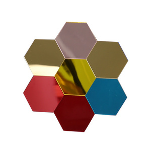 Seven Colors Hexagon Acrylic Wall Mirror Sticker Self Adhesive Mirror Tiles Plastic Mirror