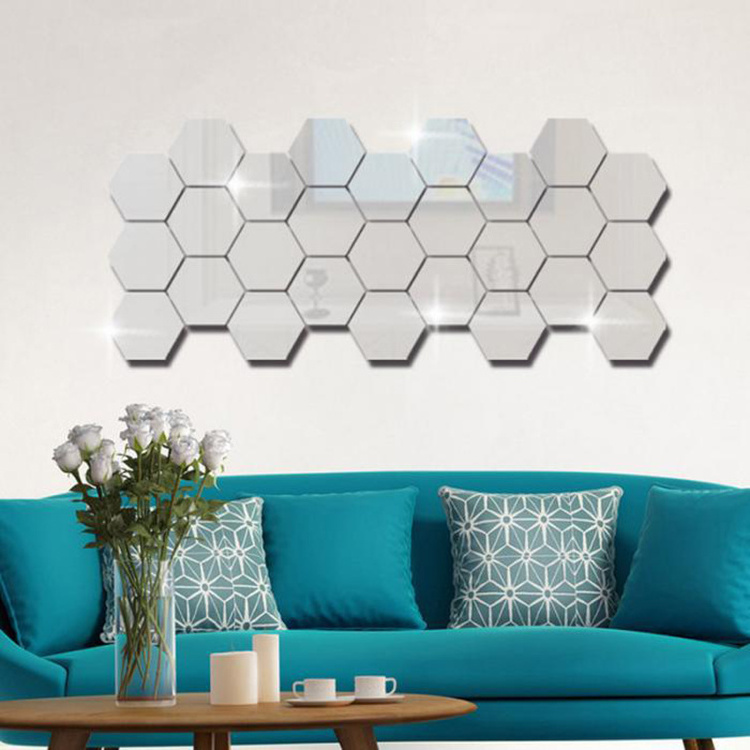 3d Geometric Hexagon Acrylic Removable Mirror Wall Sticker For Living Room Tv Background Home Decor Wall Decals