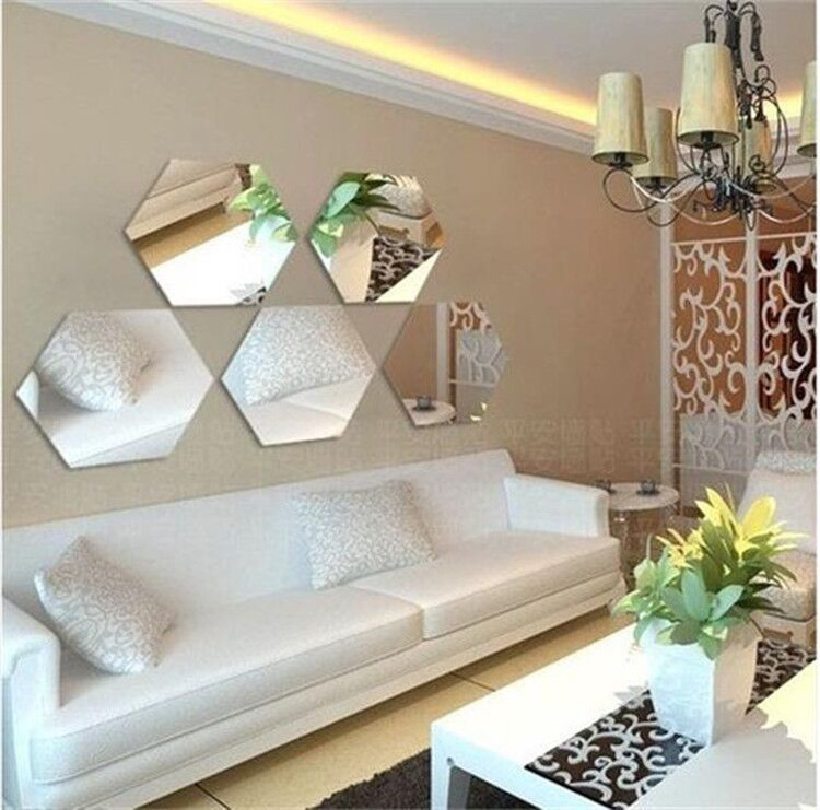 3d Geometric Hexagon Acrylic Removable Mirror Wall Sticker For Living Room Tv Background Home Decor Wall Decals