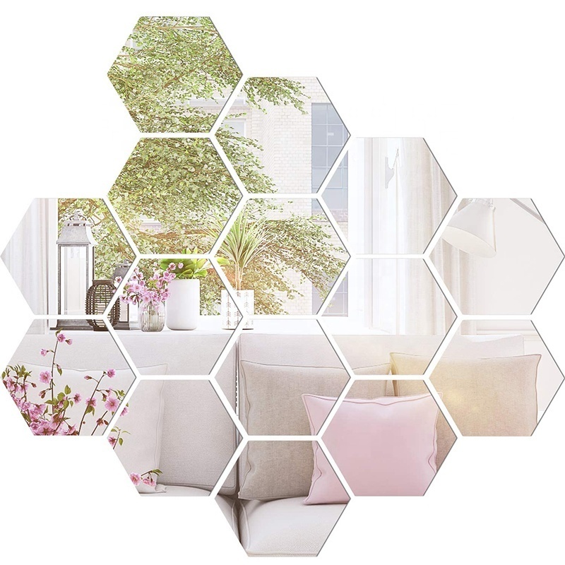 Wall Decoration Mirror 1Mm Thick Child Safe 12 Pieces Flexible Hexagon Mirror Tiles Self Adhesive