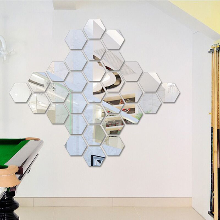 3d Geometric Hexagon Acrylic Removable Mirror Wall Sticker For Living Room Tv Background Home Decor Wall Decals