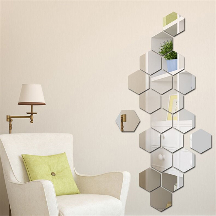 3d Geometric Hexagon Acrylic Removable Mirror Wall Sticker For Living Room Tv Background Home Decor Wall Decals