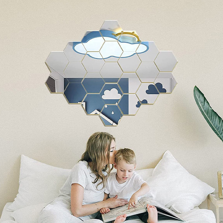 3D Wall Sticker Mirror Removable Acrylic Self Adhesive Mirror Wall Sticker Living Room Decorative Hexagon Mirror Wall Sticker