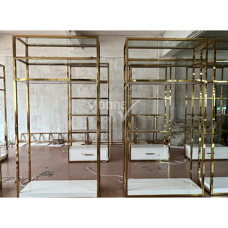 High-end gold Clothing store furniture design retail store metal display racks Shelf Clothes display rack cabinet rack for shop