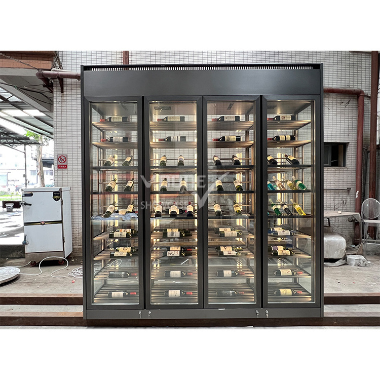 Modern luxury constant temperature cooler glass stainless steel red wine cellar bar storage display whiskey wine display cabinet