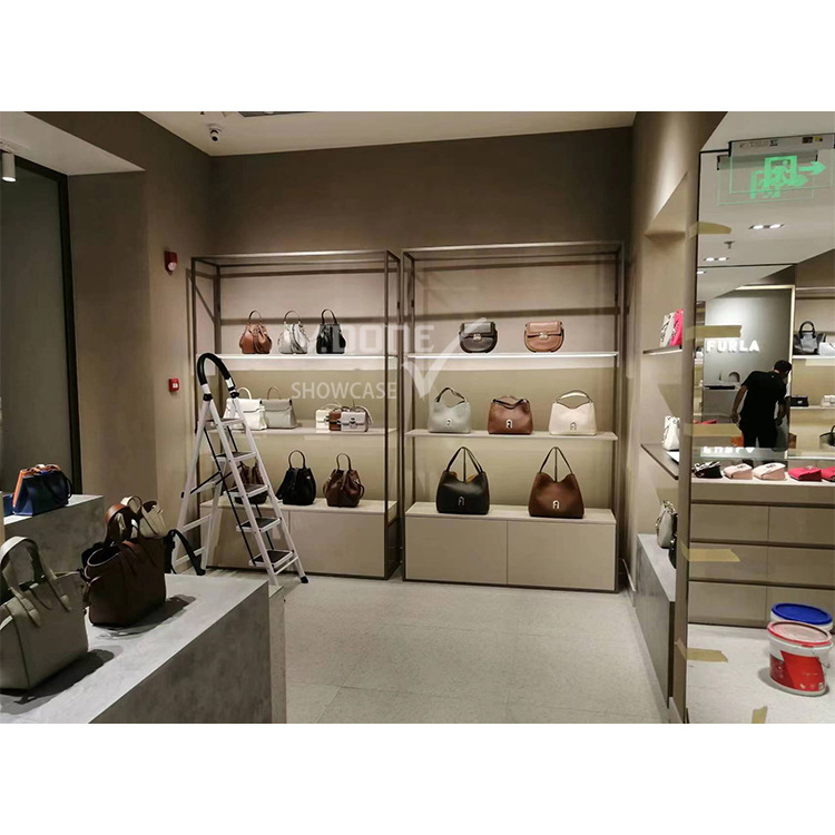 High-end Handbag Store Fixture Bags Shop Interior Design Furniture Wooden Bag Shop Display Cabinet