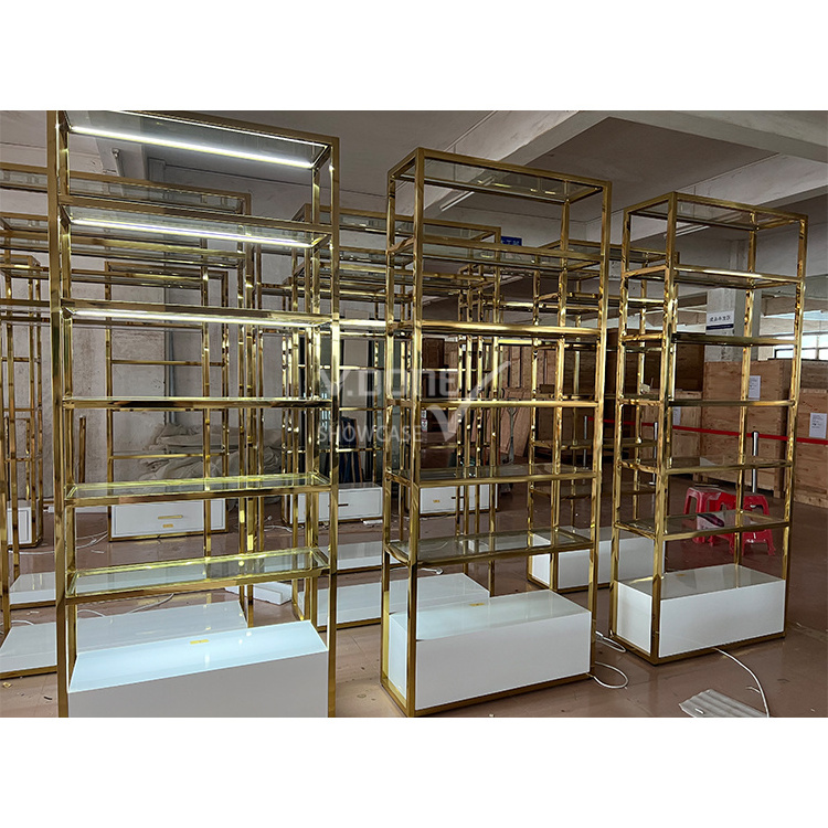 Fashion Boutique Store Layout Hanging Garment Display Rack Golden Clothes Display Stand For Women Clothing Store Furniture