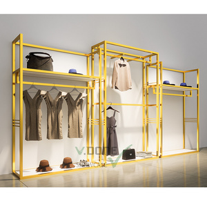 Wholesale Custom High End Gold Women Dress Clothes Stand Display Racks Shelf For  Boutique Retail Clothing Store Furniture