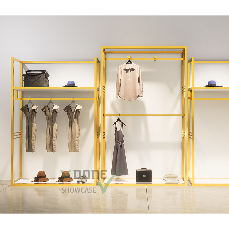 Wholesale Custom High End Gold Women Dress Clothes Stand Display Racks Shelf For  Boutique Retail Clothing Store Furniture