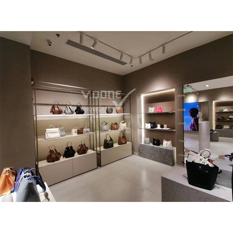 High-end Handbag Store Fixture Bags Shop Interior Design Furniture Wooden Bag Shop Display Cabinet