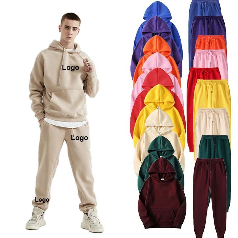 polyester men tracksuit custom sweatsuit jogger set private label blank track jogging sweat suit men sweatpants and hoodie set