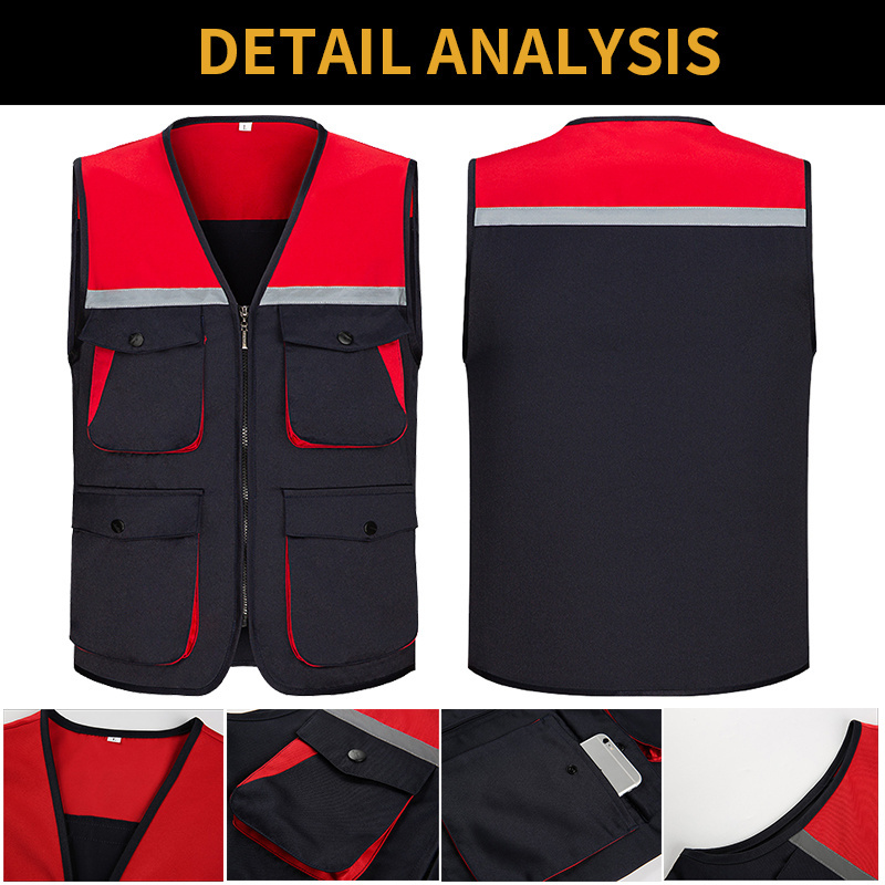 Customized logo photography work vest Waistcoat for fishing reflective work wear multi pockets vest