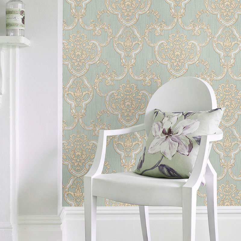 High quality Deep embossing Damask flower wallpaper PVC wall paper vinyl decoration