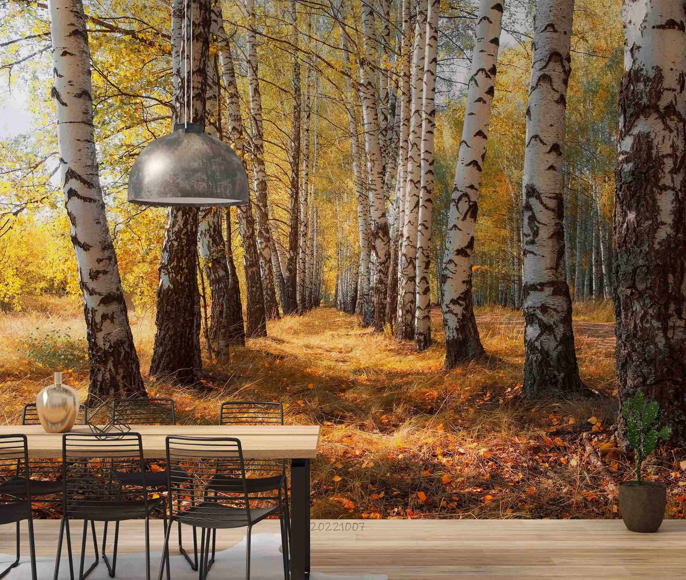 Autumn Birch Forest 3D Peel and Stick Removable Kids Mural Self-adhesive Wallcovering Bedroom Wallpaper wall covering