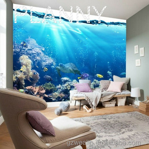 Beautiful attractive colorful sea ocean fish coral reefs turtle 3D mural wallpaper for TV background home decoration