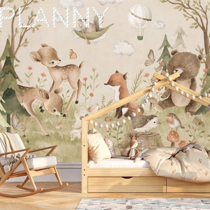 Beautiful attractive colorful LITTLE ONE Botanical forest animals 3D mural wallpaper for TV background home decoration