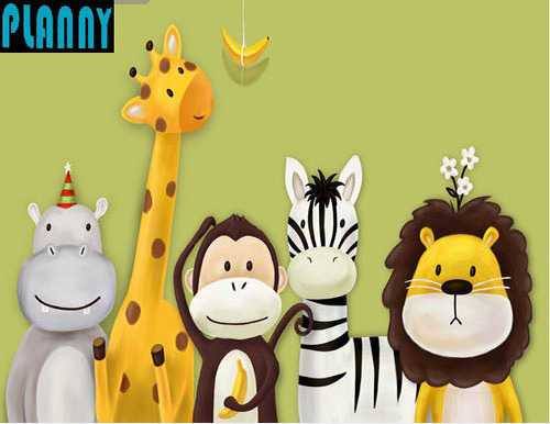 Cute animal hippo giraffe monkey zebra lion bedroom customized mural non woven paper  wallpaper